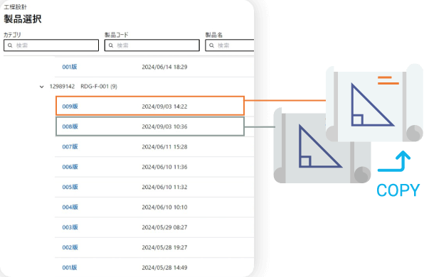工程設計の版管理で過去の設計から複製可能